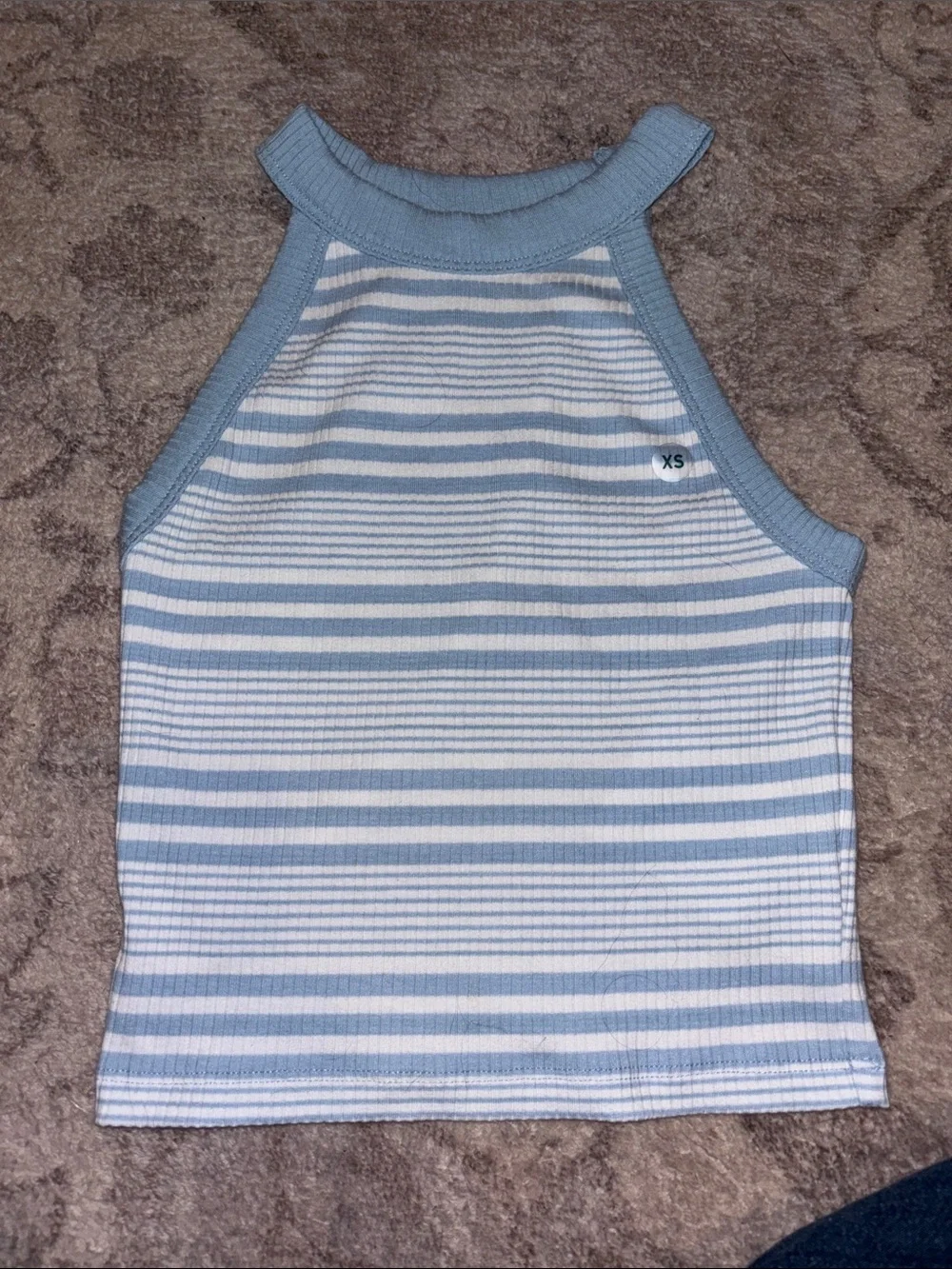 American Eagle Outfitters Light Blue and White Striped Ribbed Tank Top - Picture 1 of 4